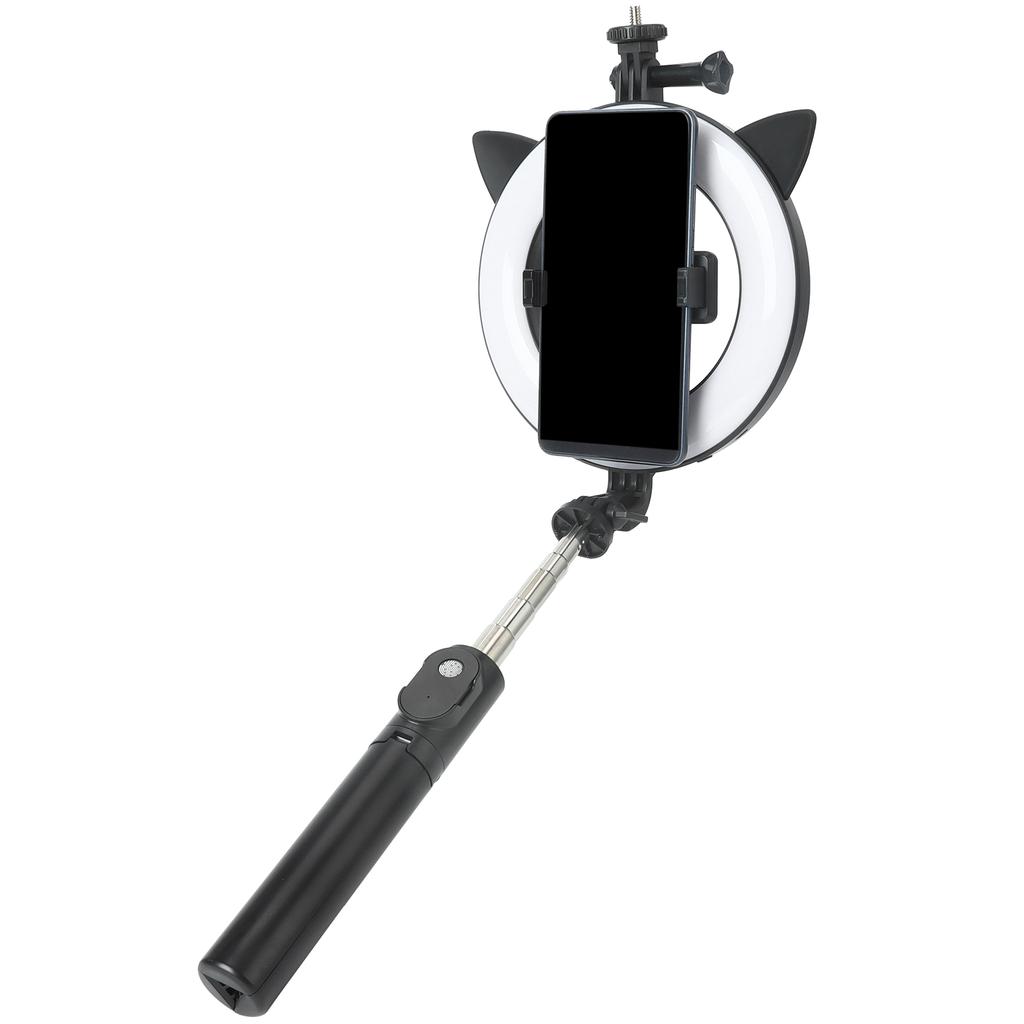 Selfie Stick with Cat EarShaped Fill Light Wireless Bluetooth Teacher Online Class Live