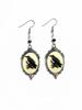 Vintage Cameo Crow Bird Earrings, Ethnic Flower Drop Earrings