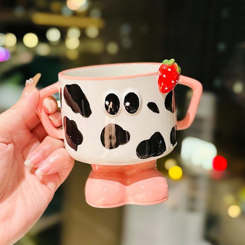 Kreative handbemalte Tassen aus Material in Cartoonform Kindertassen Haushalt Keramik Frühstückstassen Personalisierte Wasserbecher als Souvenirs 260ml white
