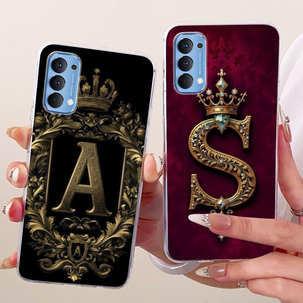 Transparent Für Oppo Reno4 4G Hülle CPH2113 Luxuriöse Krone A-Z Buchstaben 2D Flaches Muster Weicher Bumper Für Oppo Reno 4 4G Handyhülle