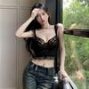 Black Fishbone Lace Suspender Vest Women's Summer V-neck Bra Underwear Inside and Sexy Short Top Outside