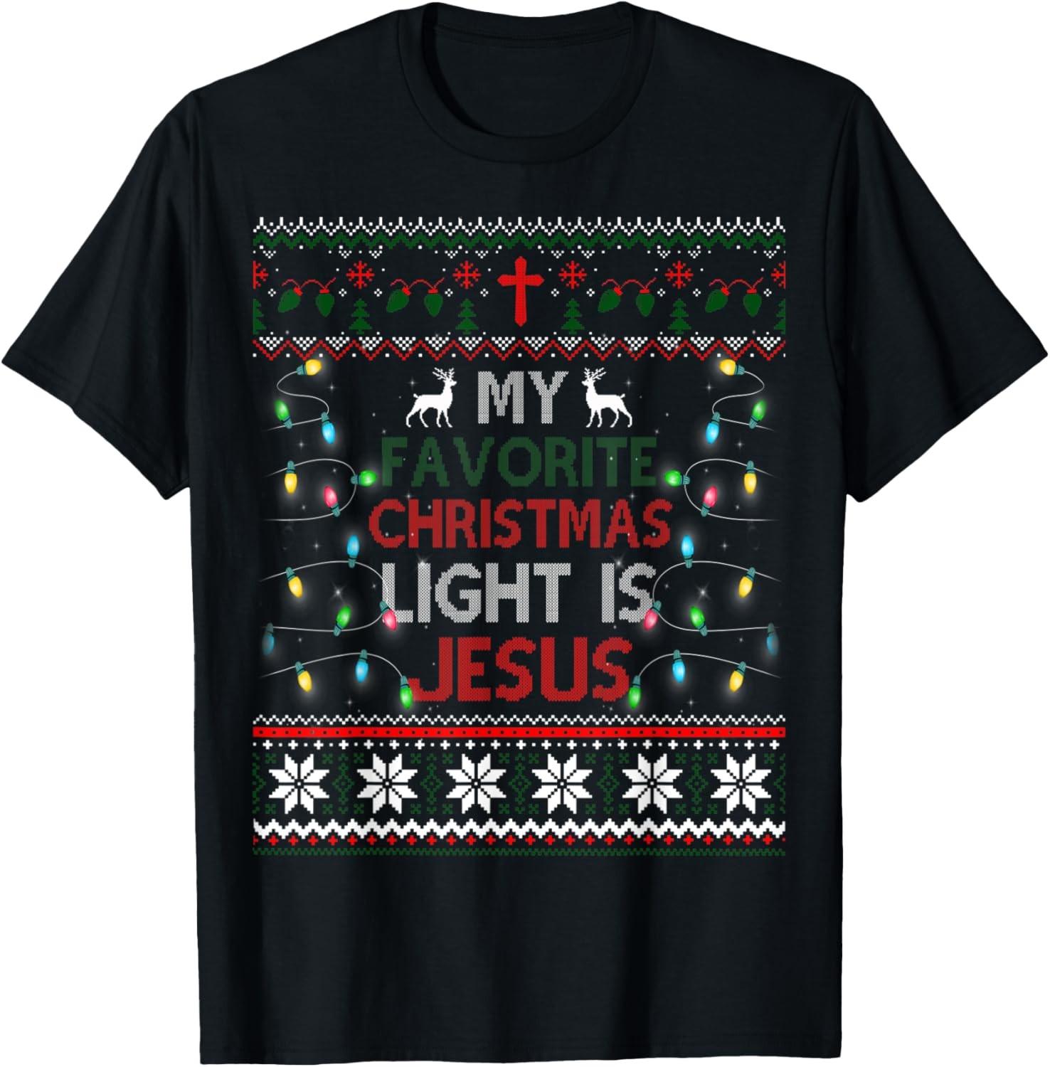 My Favorite Christmas Light Is Jesus Christian Ugly Sweater T-Shirt S разноцветный