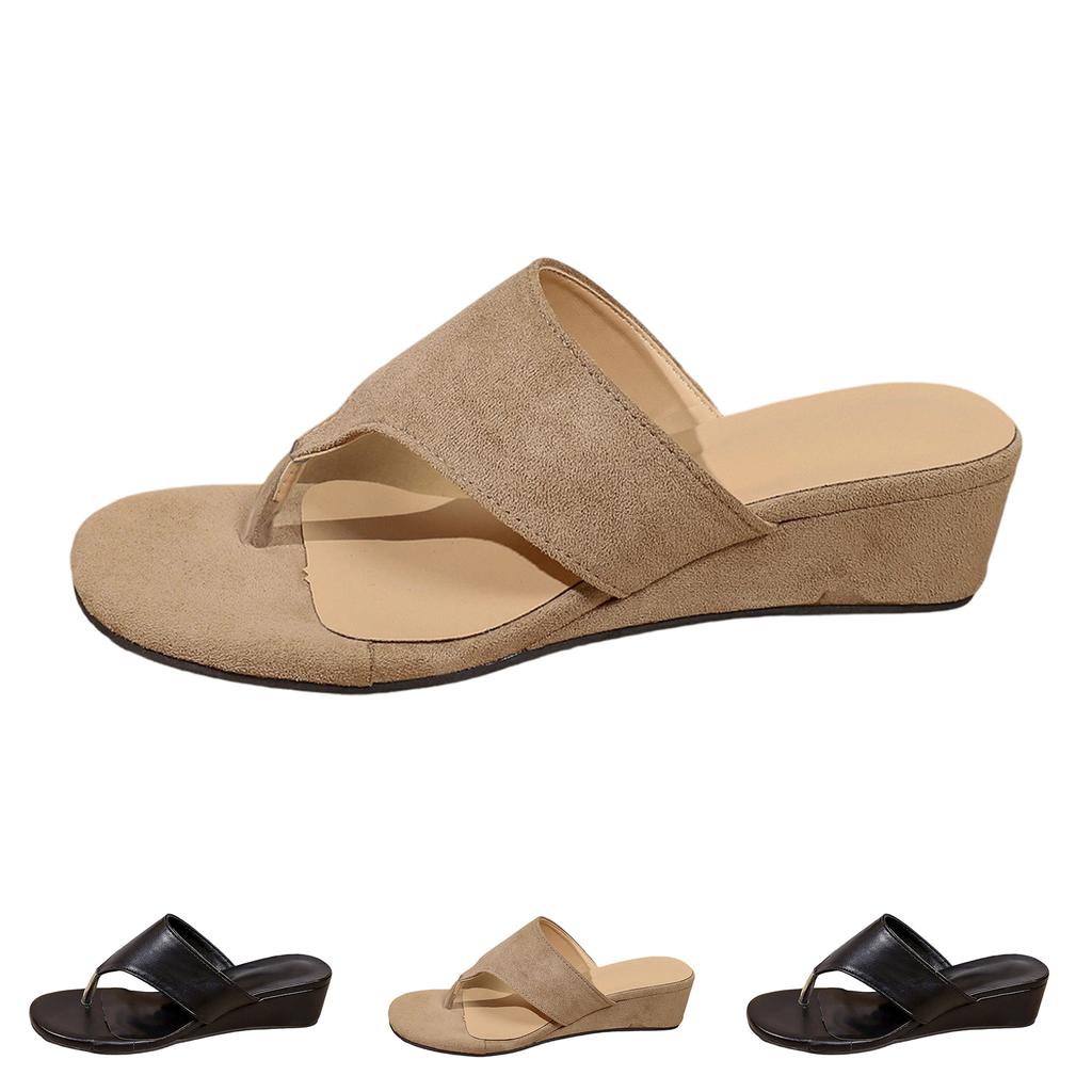 Women's Wedge Sandals Open Toe Slip-On Casual Summer Footwear with Suede Upper and Cushioned Insole for Comfortable Wear
