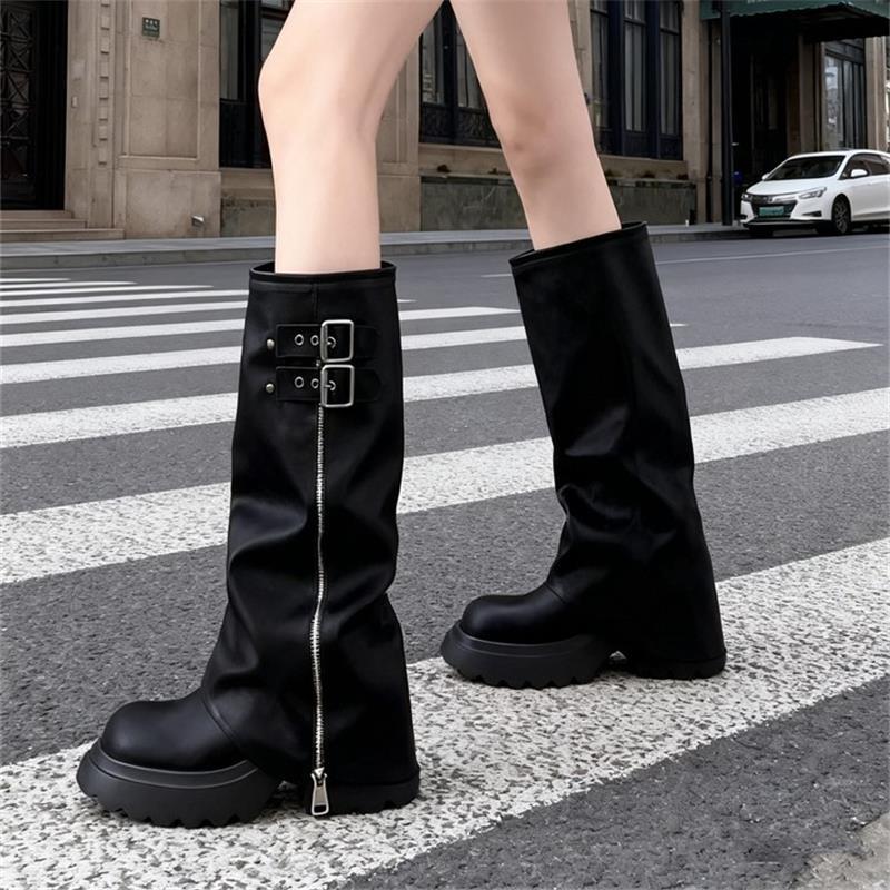 

Ботинки На меху Женские Осенне-зимние Увеличивающие рост Вестерн Сапоги Ботфорты Высокие Рыцарские Сапоги 40 чёрный