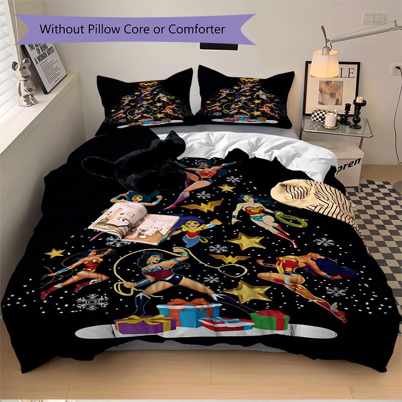 3-teiliges Wonder Woman Bettwäsche-Set, Weiche und bequeme Bettbezüge, Für Schlafzimmer, Gästezimmer (1*Bettbezug + 2*Kissenbezüge, ohne Füllung
