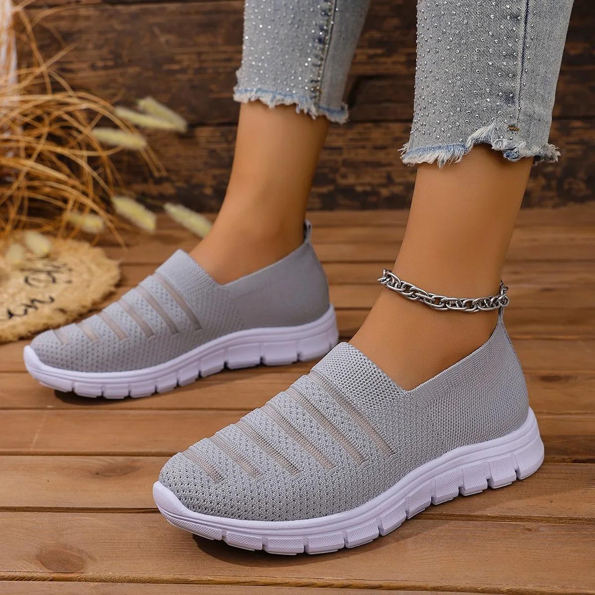 

Женские сетчатые повседневные туфли Легкие дышащие кроссовки с мягкой подошвой для женщин Большой размер Летняя удобная обувь для ходьбы без застежек 36 серый