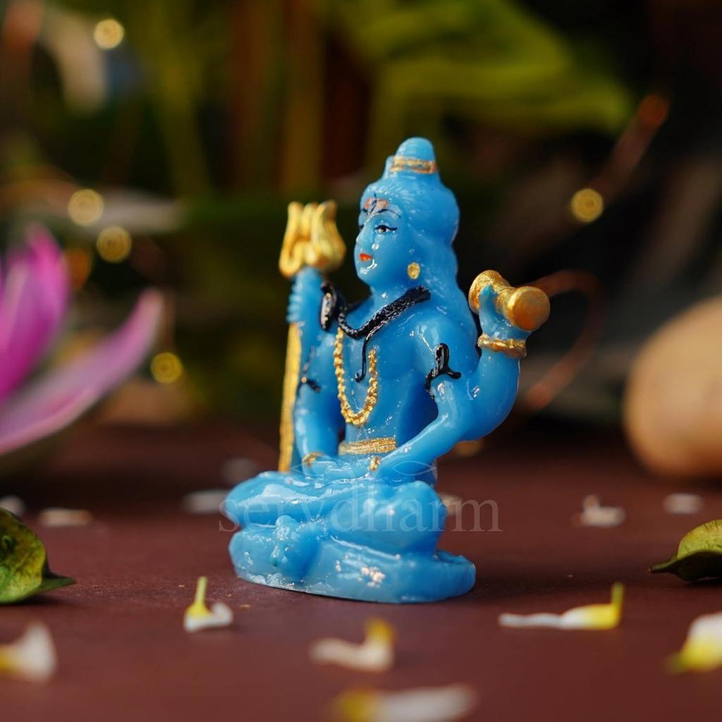 Resin Shiva Idol Decorative Figurine Shiv Statue Murti Height - 3.14 inch (Blue Shiva Idol), Religious