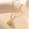 Korean Sweet Zircon Inlaid Open Pearl Shell Pendant Women Necklace Female Stainless Steel Party Jewelry Ladies Neck Chain