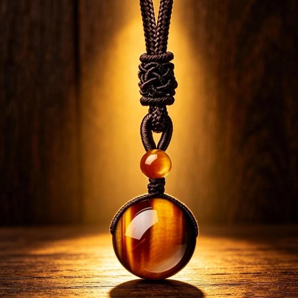 Beaded Crystal Pendant Necklace Braided Rope Tiger's Eye Necklace Weaving Necklace  Gifts