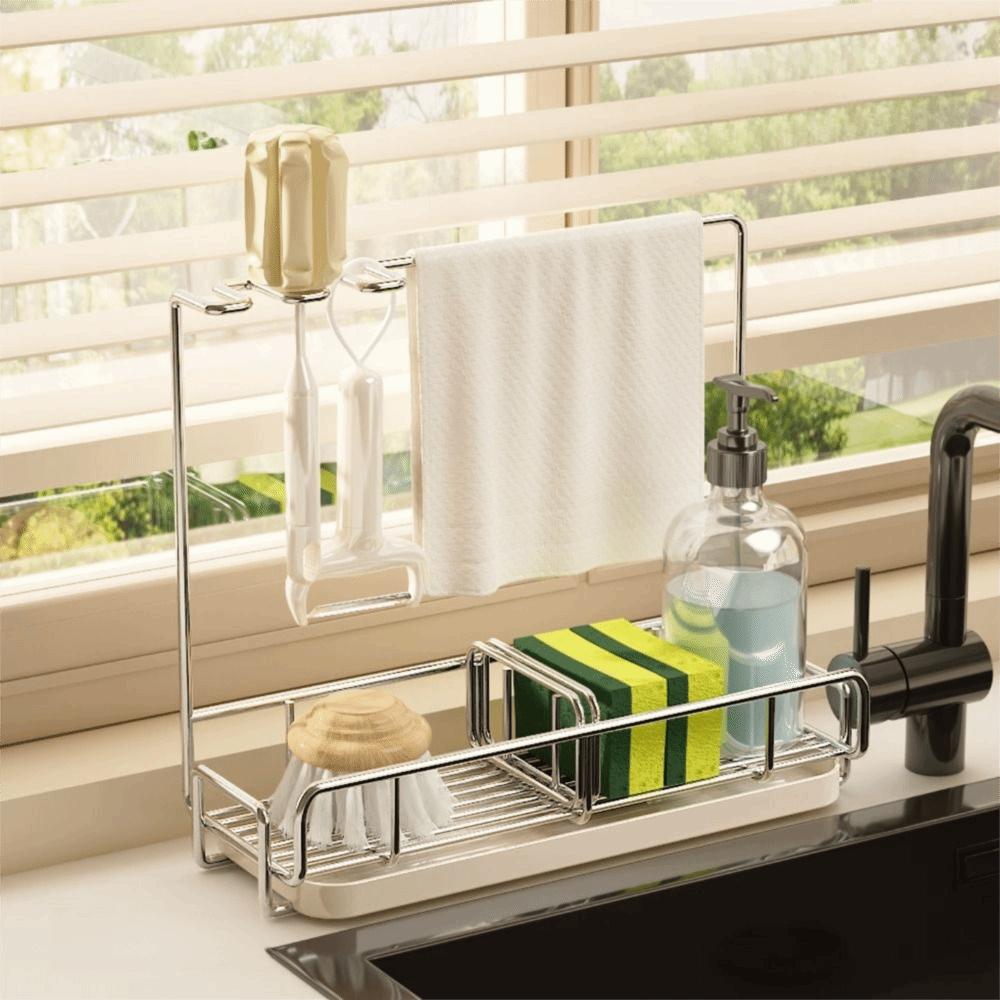 Detachable Drip Tray Sponge Holder Rustproof Metal Kitchen Organizer Household Kitchen