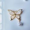 Butterfly Shaped Brooch With Delicate Pearls Accent Modern Waterdrop Aesthetic Alloy Materials Trendy Accessory