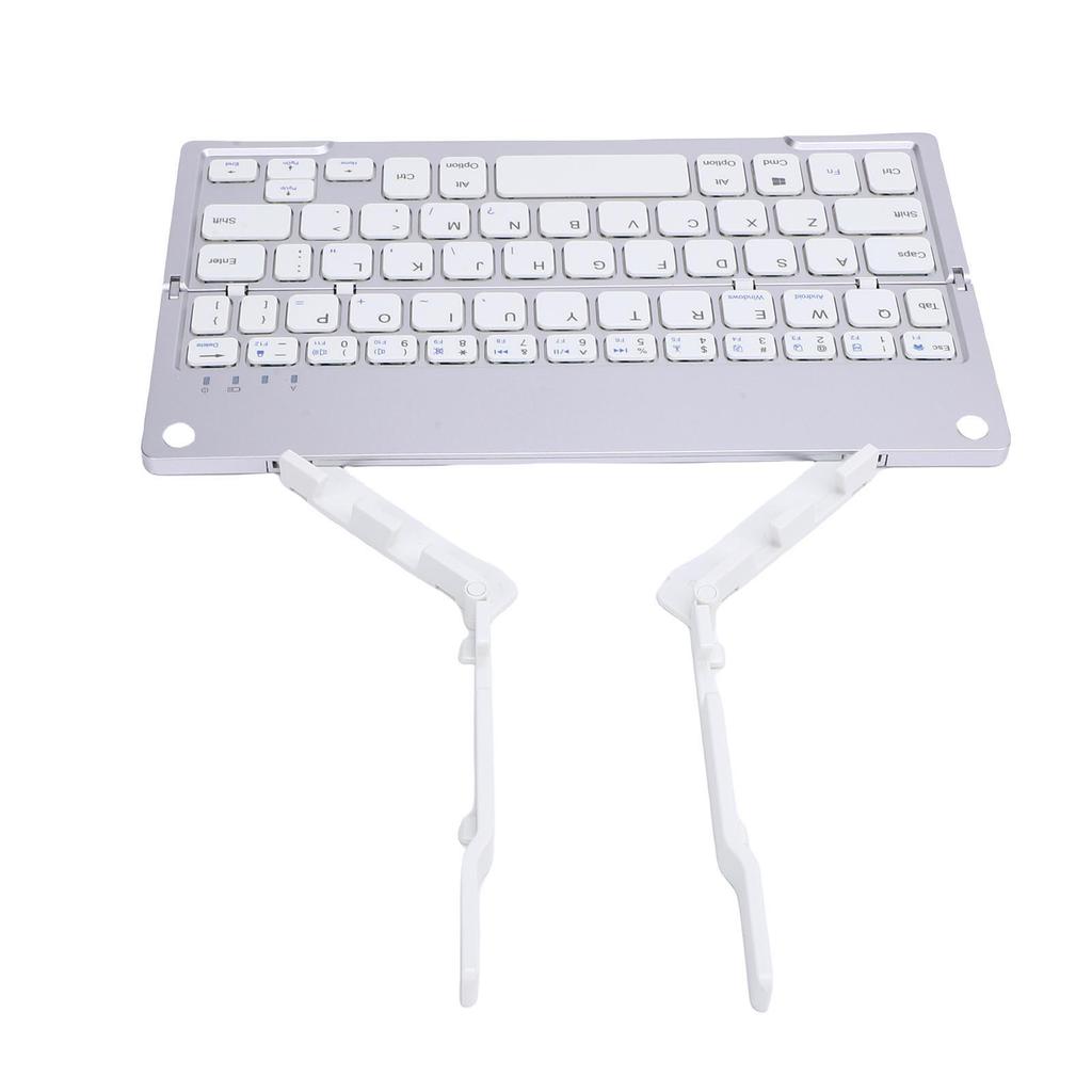 Foldable Keyboard with Phone Stand Small Quiet Folding Portable Lightweight Rechargeable for Travel Tablet Silver White