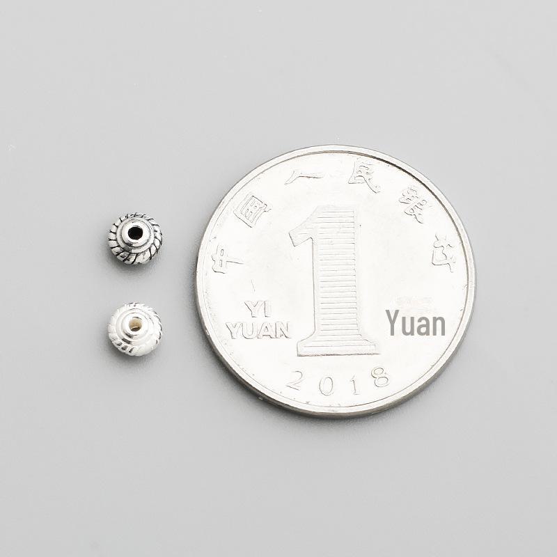 S925 Sterling Silber Streifen Fliegende Untertasse Perle für DIY Armbänder und Halsketten