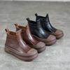 Johnature Versatile Thick Soled Genuine Leather Short Boots Side Zipper Autumn/winter Retro Women's Flat Platform Shoes