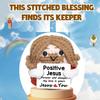 Positive Jesus Häkelpuppe mit Karte Lustige Emotionale Unterstützung Schreibtischornament Handgestrickte Figuren Geschenke Heimdekoration