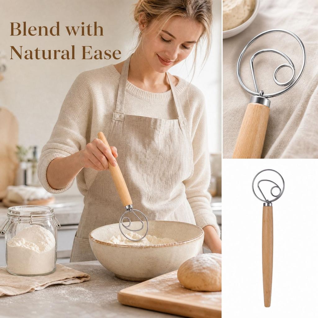 Large Stainless Whisk with Wooden Handle, Single and Double Coil Design for Baking and Mixing Powders