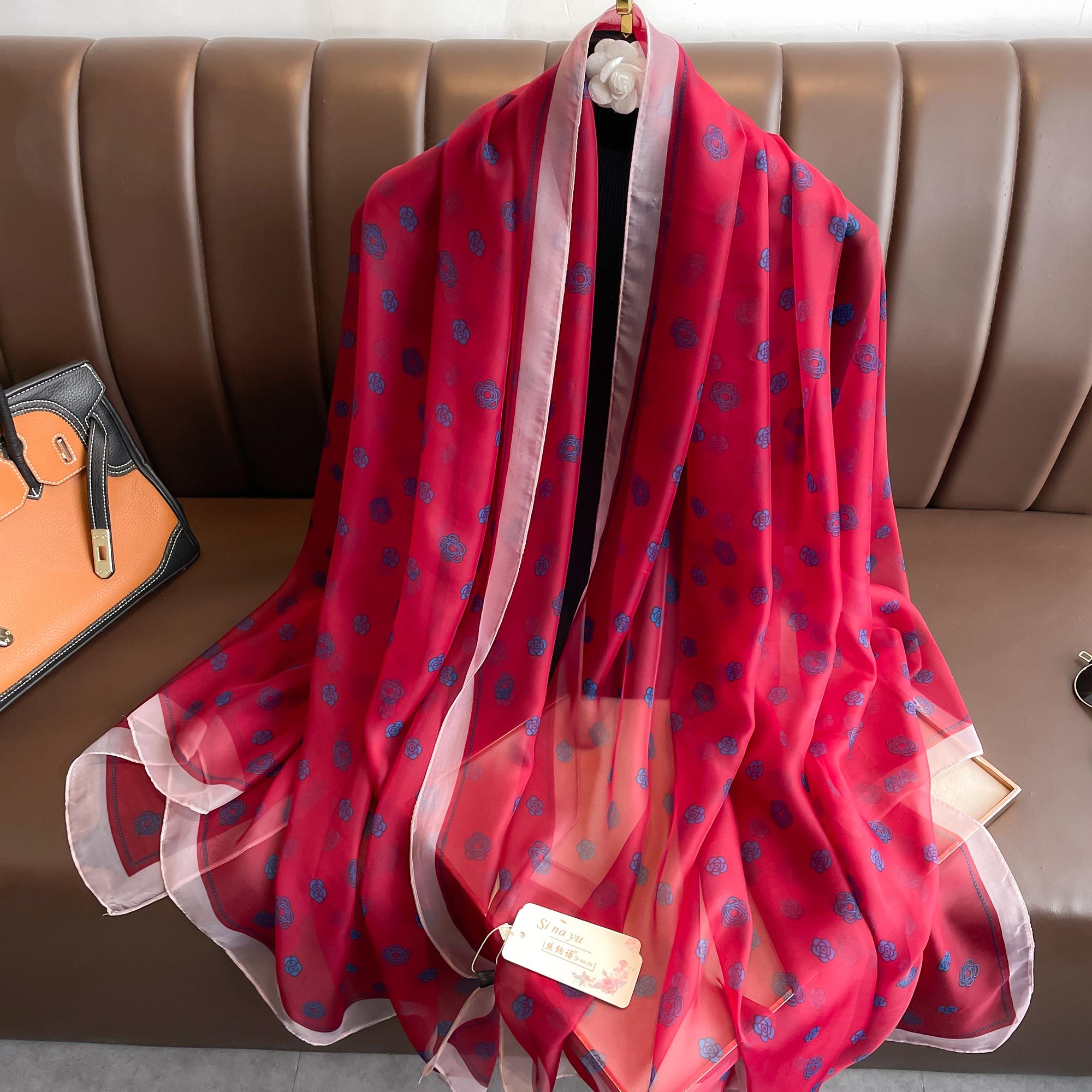 

New Fashion Gauze scarf Sunscreen Scarves Female Style Beach Towel Popular Print Silk Shawl Luxury Dustproof Big Bandanna арбуз красный