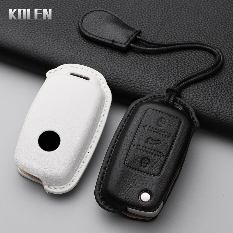 Genuine Leather Auto Key Fob Cover Case Housing Remote Fit For Vw Volkswagen Polo Tiguan Passat B5 B6 B7 Golf 4 5 6 Mk6 Jetta Lavida Fit For Skoda