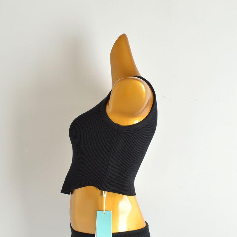 Sexy Sexy round Neck Metal Buckle Hollow Camisole Women's Clothing Spring Summer Slim-Fit Short Asymmetrical Knitwear Fashion