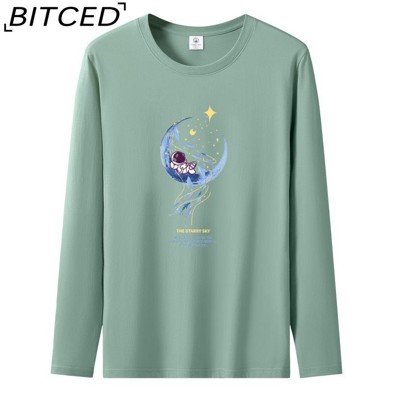BITCED Мужская футболка с длинными рукавами, облегающая, весна-осень, универсальная рубашка с круглым вырезом