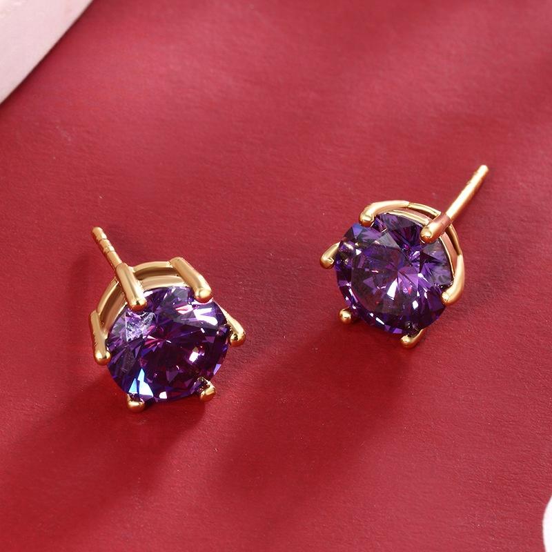 Fashion simple six-claw round purple earrings for women