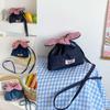 New Design Denim Bundle Pocket Flower Drawstring Bag Candy Color Multifunctional Checkered Flower Bucket Bag Casual Shoulder Bag