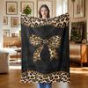 Personalized Leopard Print Elegant Bow - Flannel Perfect for Home, Travel, Camping, Birthday Gifts - Machine Washable 280GSM