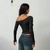 Black sexy off-the-shoulder neck European and American spice girls BM style hollow cross strap design sense niche short top