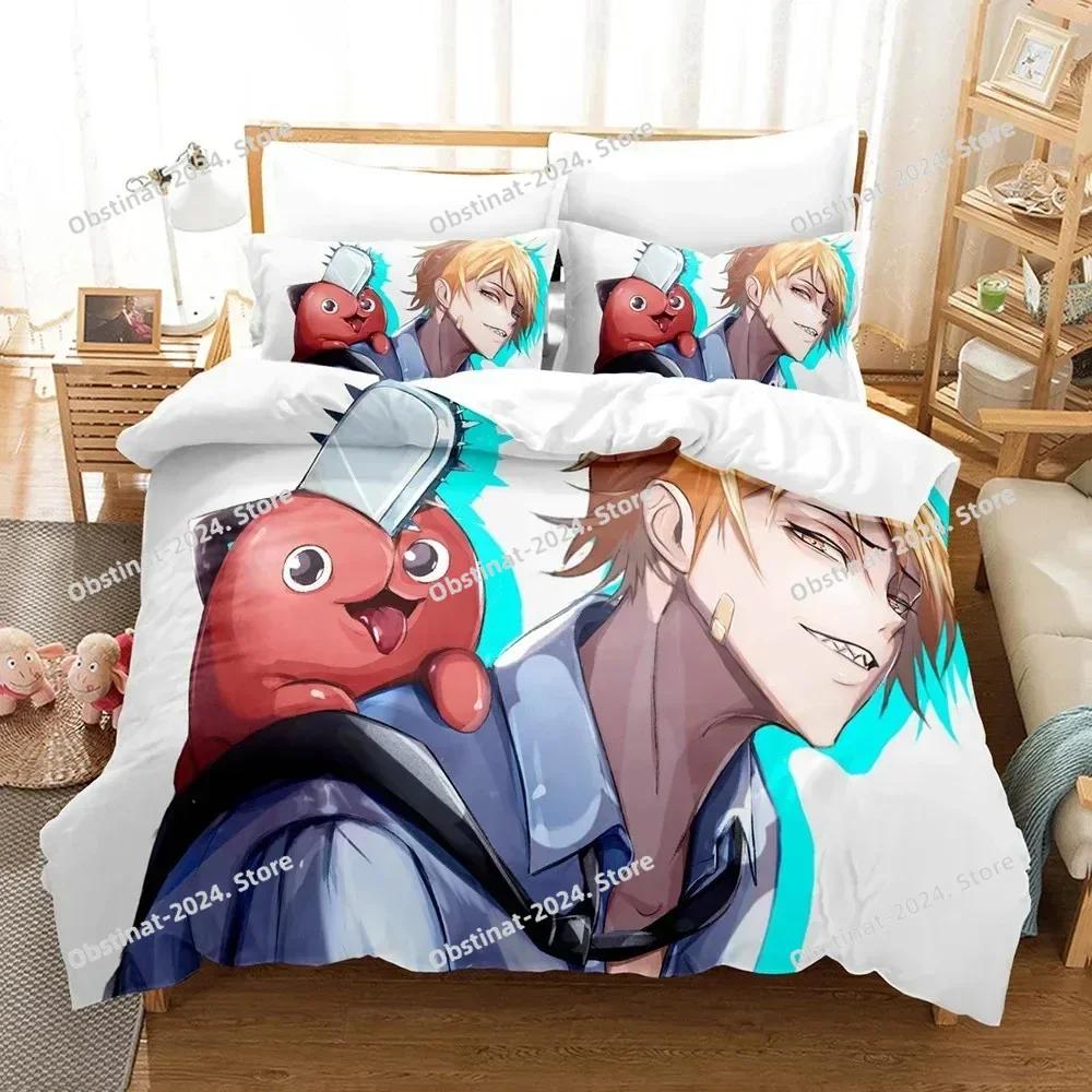 Chainsaw Man Beding Set Anime Carton Twin Beding Set Double 3 Piece Bed Soft with Soft Fabric Duvet Cover Double King Cover Home Textile