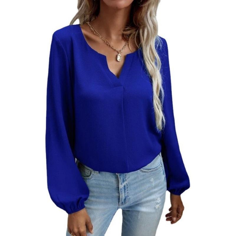 Loose Fitting Pullover Chiffon Style Commuting Solid Color Long Sleeved Base Shirt