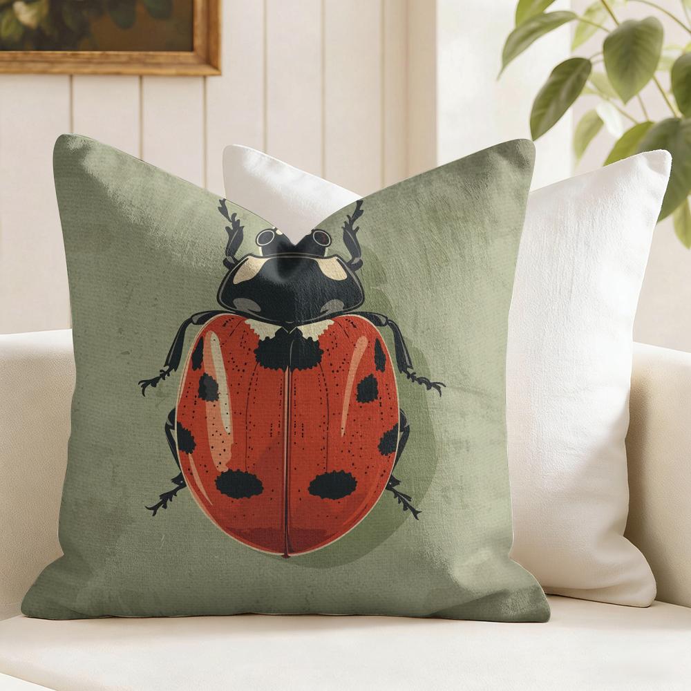 Cute Cartoon Ladybug Cushion Cover Summer Linen Pillow Case Organic Fabric Cushion Cover DoubleSided Print Sofa Home Decor
