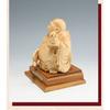 High-quality wooden carved Buddhist statue of Hotei made from cypress wood (15cm high x 11cm wide) - a good luck charm