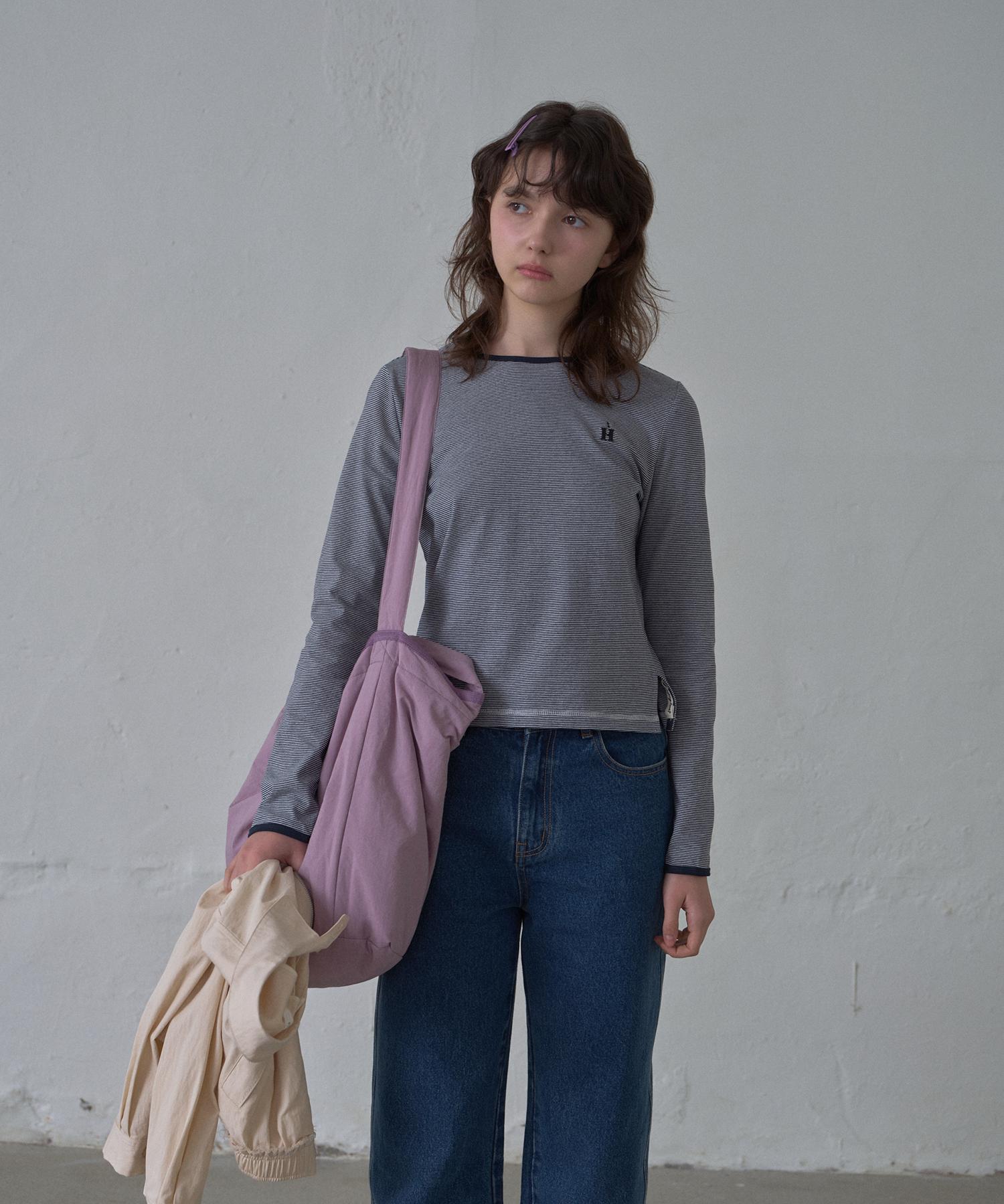 Hane H Needlework T-Shirt_Blue Stripe S