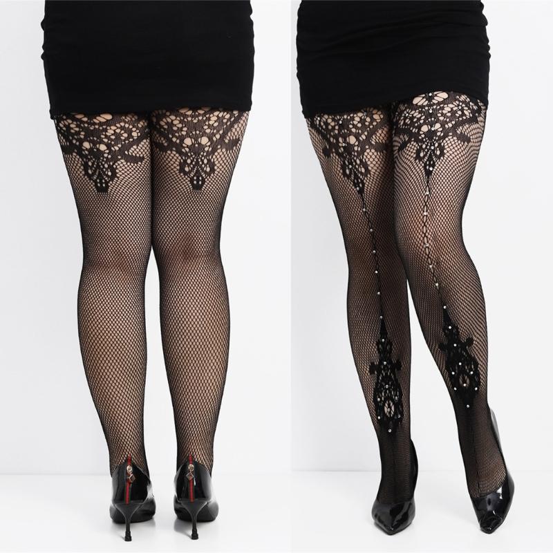 Womens Flower Jacquard Fishnet Suspender Tights Sparkly Rhinestones Mesh Thigh High Stockings Garters Pantyhose Lingerie