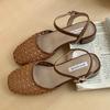 Fashion Vintage Woven Hollow Sandals Women Fashion Round Toe Ankle Strap Buckle Casual Shoes Elegant Comfortable Sandalias De Mujer