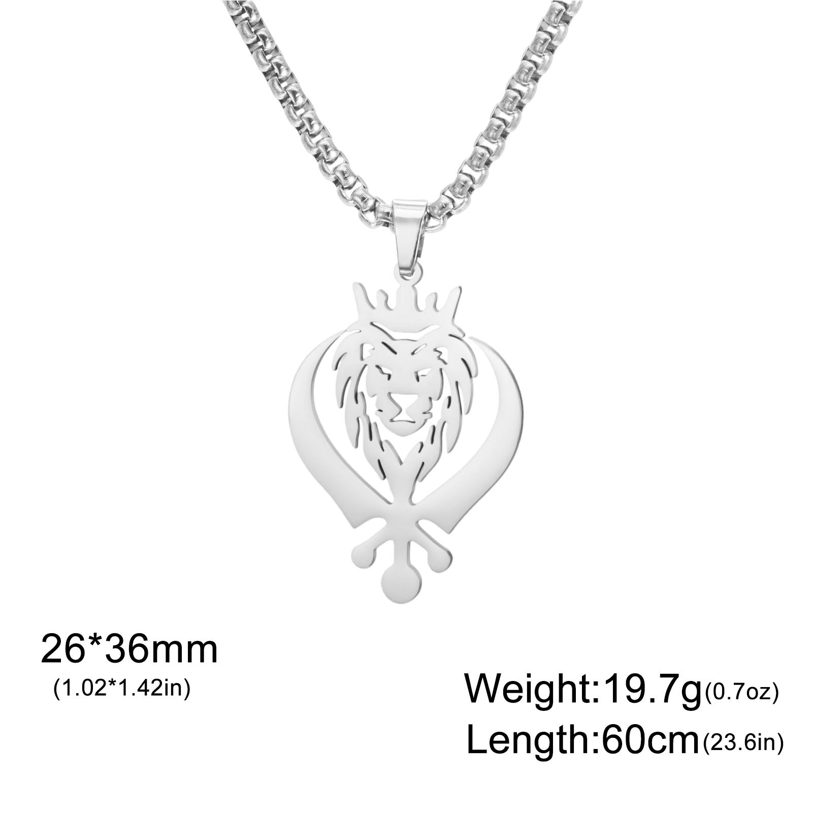 

My Shape Punk Crown Lion King With Sikh Symbol Khanda Pendent Necklace Stainless Steel Animal Charm Choker Chains Jewelry Gifts 60cm