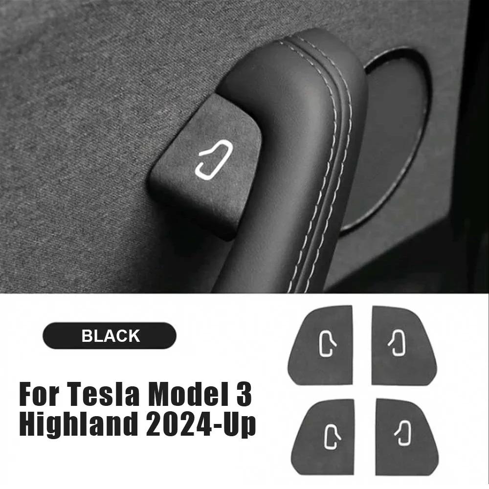 4pcs Car Door Button Control Panel Decoration Stickers Car Window Lifter Switch Suede Sticker for Tesla Model 3 Highland 2024-Up