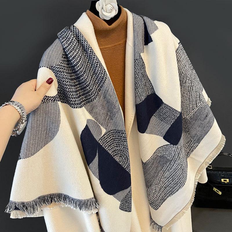 Autumn and winter new double-sided jacquard large square scarf women's versatile imitation cashmere large shawl windproof thickened warm scarf