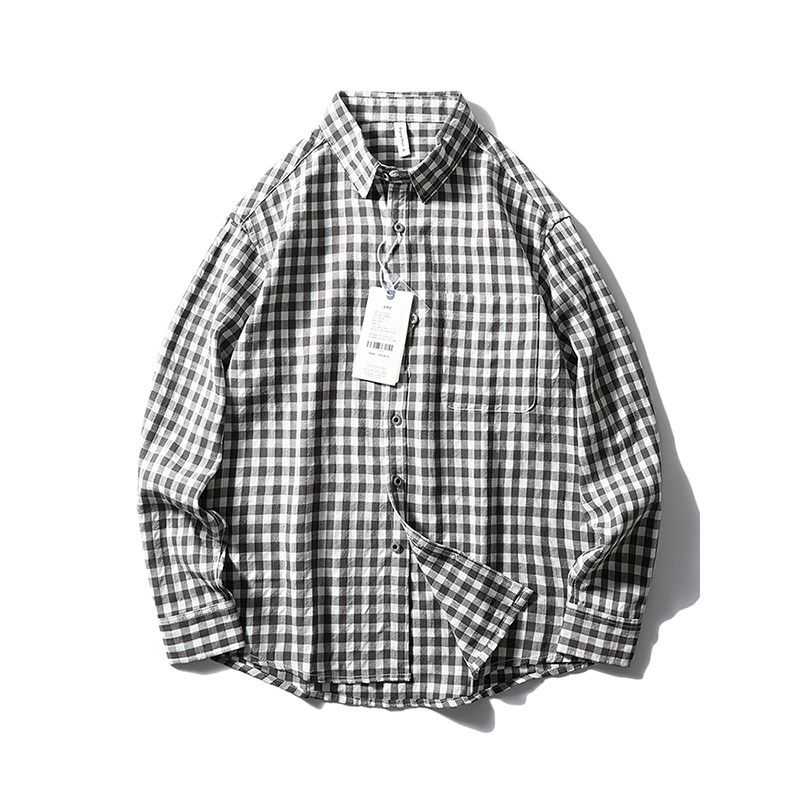 American Retro Lyocell Tencel Black and White Gingham Shirt Men Long Sleeves Spring and Autumn Export Men's Casual Shirt