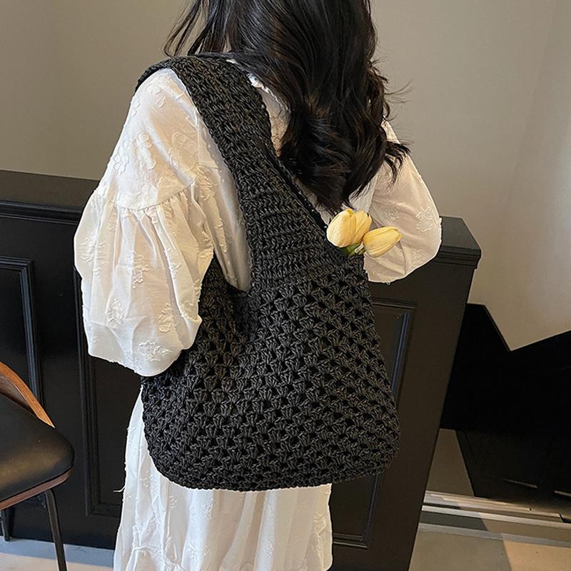 Yogodlns Casual Woven Straw Bag Large Capacity Fashionable Shoulder Beach Vacation Bag for Spring Summer Shopper Handbag Totes