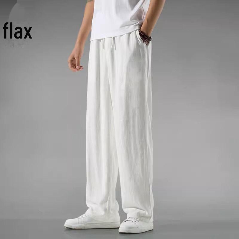 

Унисекс летние свободные широкие брюки из льна и хлопка - белые, дышащие, большого размера 5XL белый
