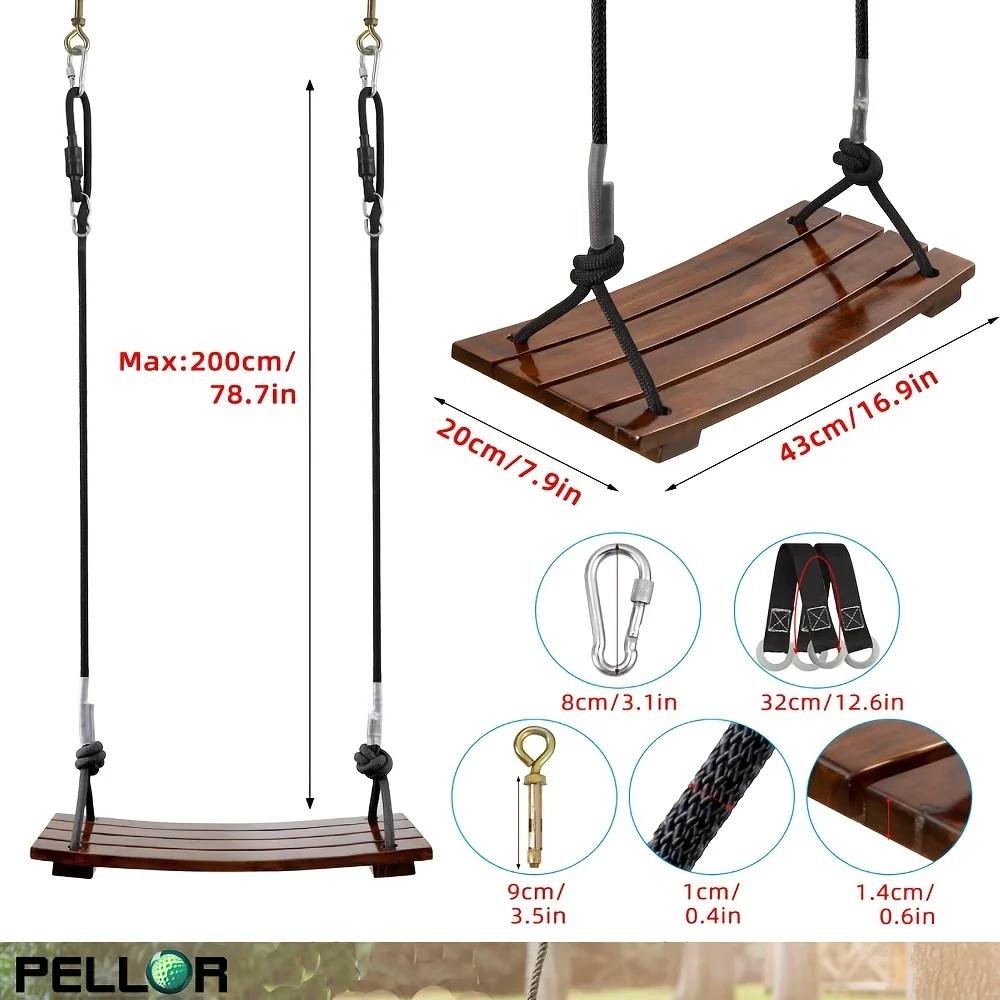 Wooden Swing Adult Outdoor Swing Chair Heavy-Duty Wooden Indoor Outdoor Porch Swing Backyard Garden Hanging Seat Party Activity