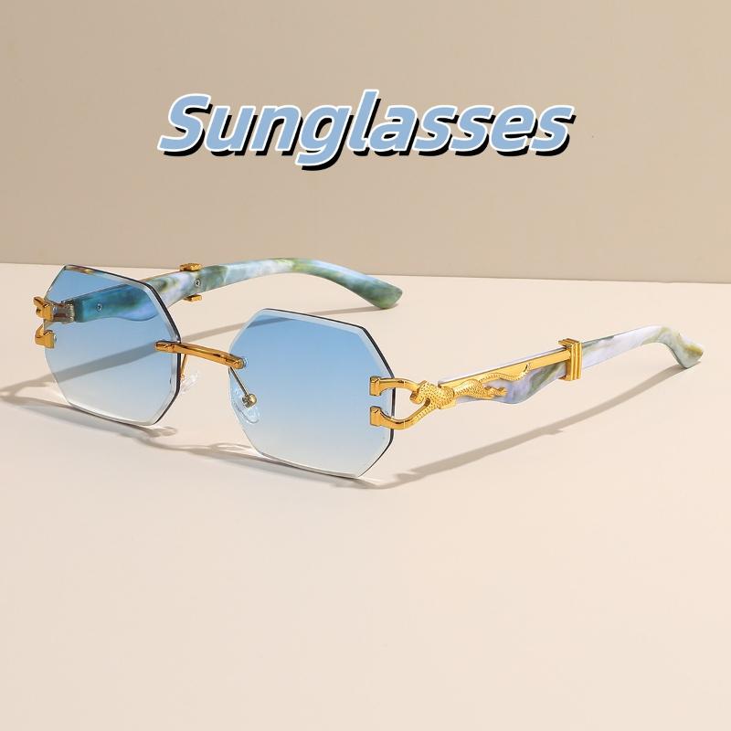 Bai Fen Bai Electronic 3C Women's New Leopard Glasses Leg Sunglasses Fashion Frameless Cutting Edge Glasses Outdoor Driving Sunscreen And Eye Protection