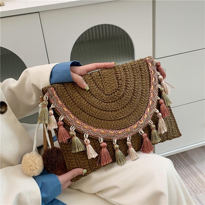 Grass Woven Bag Summer New Niche Tassel Handbag Texture Envelope Bag