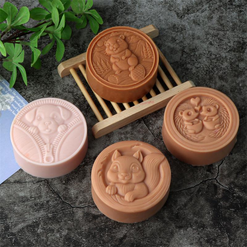Round Relief Animal Cat Dog Modeling Silicone Soap Mold DIY Hedgehog Panda Candle Fondant Chocolate Baking Mould