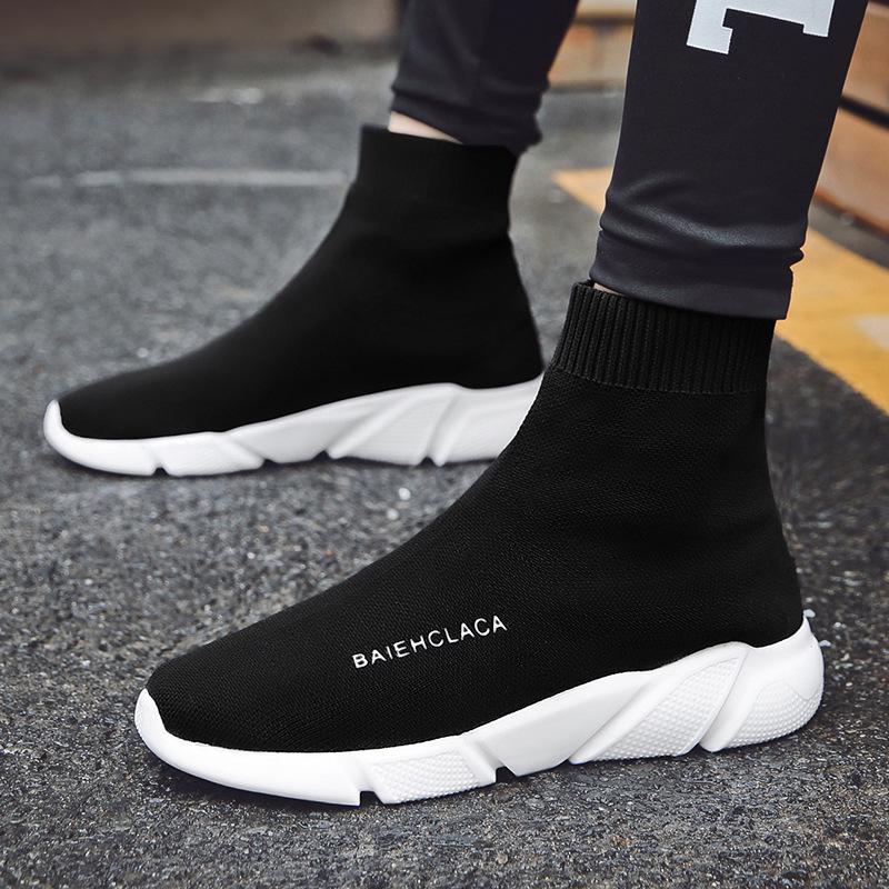 Brand Unisex Socks Shoes Breathable High-top Running Shoes Men's Casual Sneakers Mesh Stretch Fabric Slip-On Ladies Sports Shoes