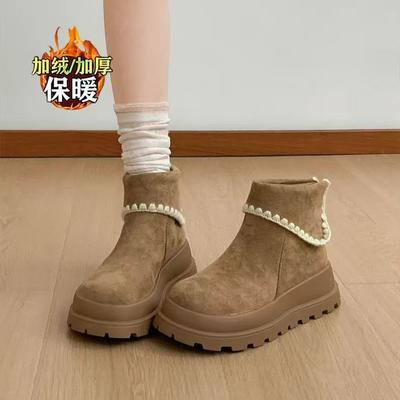 Snow Boots Velvet Platform Short Boots Women's Autumn and Winter New Small Maillard Flip Top Martin Boots