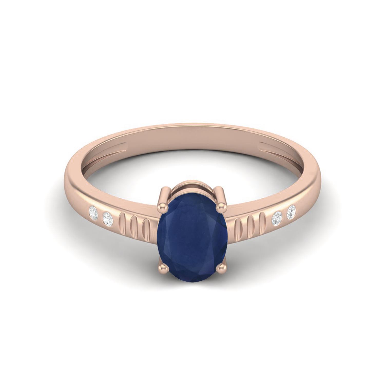 7X5mm Oval Shape Blue Sapphire 925 Sterling Silver Rose Vermeil Solitaire Women Engagement Ring