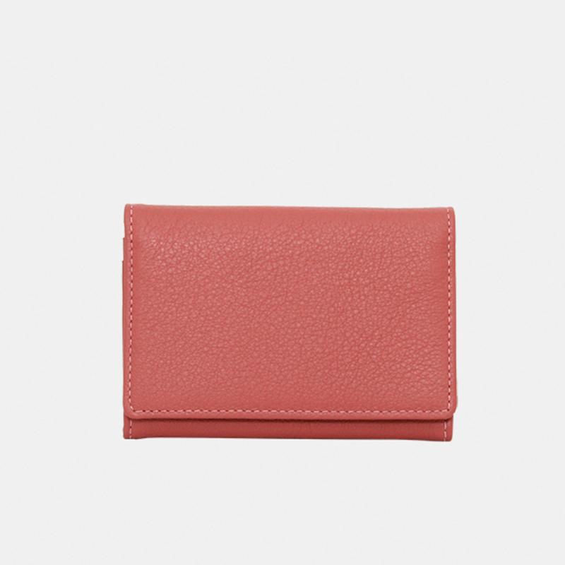 Matt Meridian Cowhide Slim Business Card Holder Coral Pink