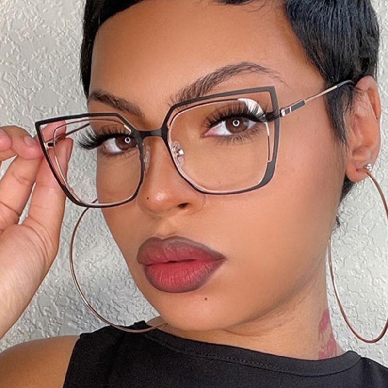 Square hollow flat mirror new anti-blue glasses frame European and American plain face high-end sense versatile glasses frame women